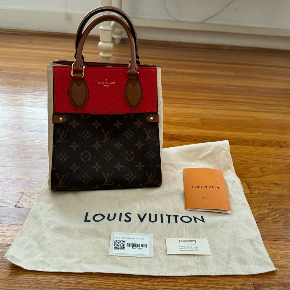 Louis Vuitton Tricolor Leather Monogram Fold PM Tote Satchelc, size 8x9x7.5